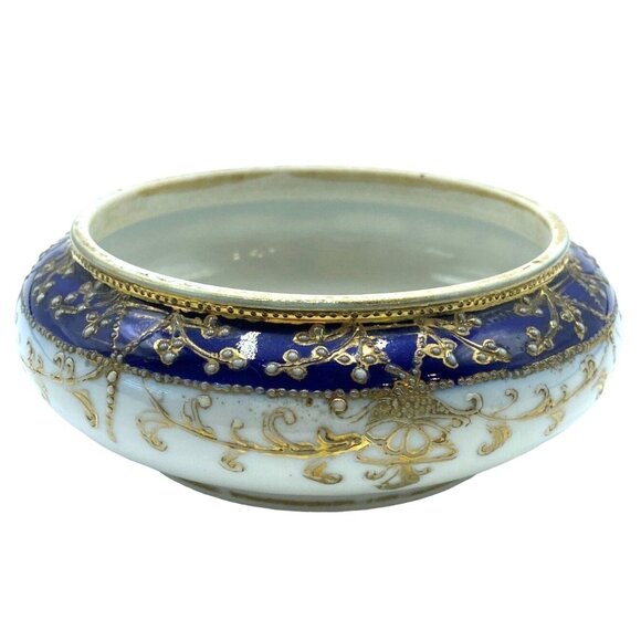 Antique Hand-Painted Nippon Porcelain Bowl With Gold Moriage & Cobalt Blue Accen - Picture 3 of 6